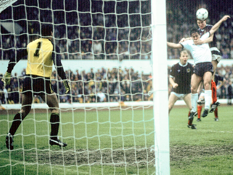 Headers v England are a glorious subset of great Scotland goals and include Gordon McQueen’s towering contribution to the category at Wembley in 1977. It was a tough choice but we have gone for Gough’s winner in this Rous Cup meeting in 1985 when he rose to meet Jim Bett’s cross from the left to loop a header over Peter Shilton’s head on a wet but glorious afternoon at Hampden.