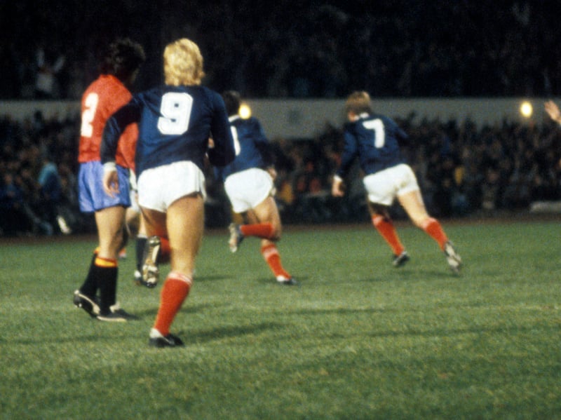 His final Scotland goal, and what a goal. A throw-in on the right, a Cooper flick and Dalglish does the rest, feinting past a Spanish defender before turning and hitting the most Dalglish-like goal ever with his left foot into the top corner of Luis Arconada’s goal. It later emerged that his beaming smile was extra beatific because he spotted his father in the front row of the main stand.