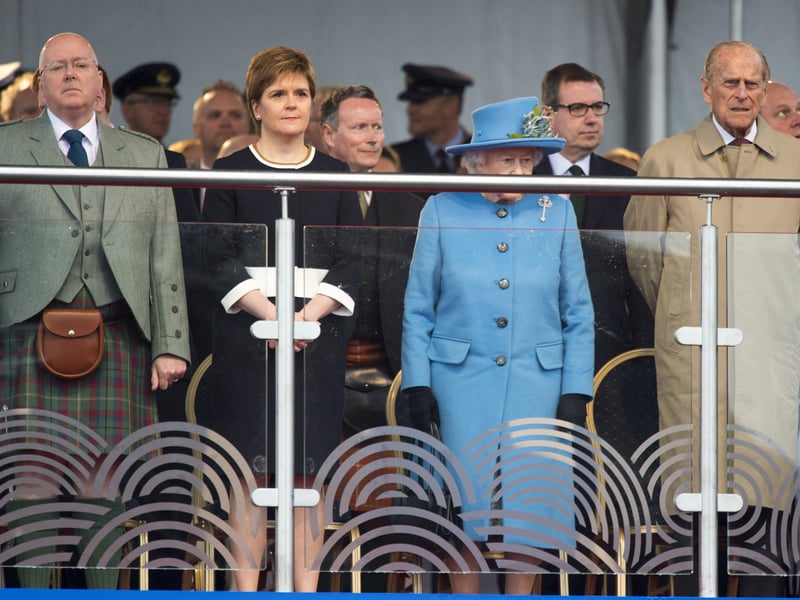 HRH the Queen and the Duke of Edinburgh flanked by First Minister Nicola Sturgeon and her husband Peter Murrell at the opening ceremony of the Queensferry Crossing at North Queensferry. 