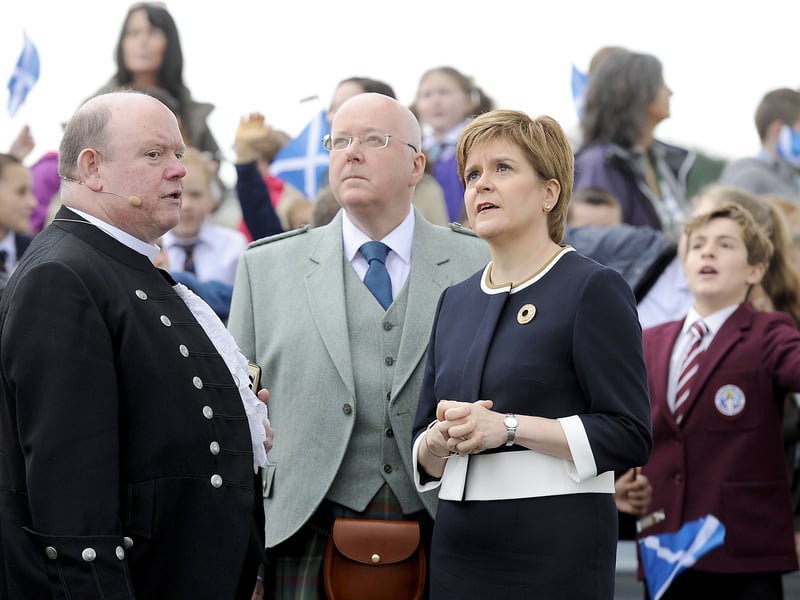 The Right Reverend Dr Derek Browning MA BD DMin, Moderator of the General Assembly of the Church of Scotland, with Peter Murrell and First Minister of Scotland Nicola Sturgeon at the opening of the Queensferry Crossing in 2017.