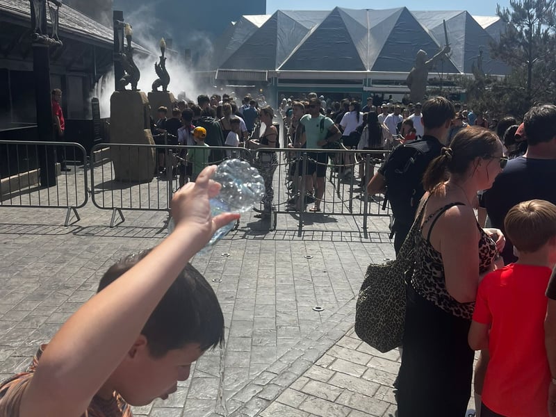Thrill-seekers looking to cool down on the Valhalla ride at Blackpool Pleasure Beach.