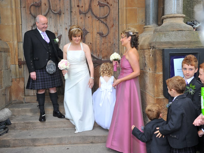 Nicola Sturgeon with her bridesmaid sister Gillian Owens, Gillian's daughter Harriet Nicola Owens (4), and husband Peter Murrell at her wedding in 2010.