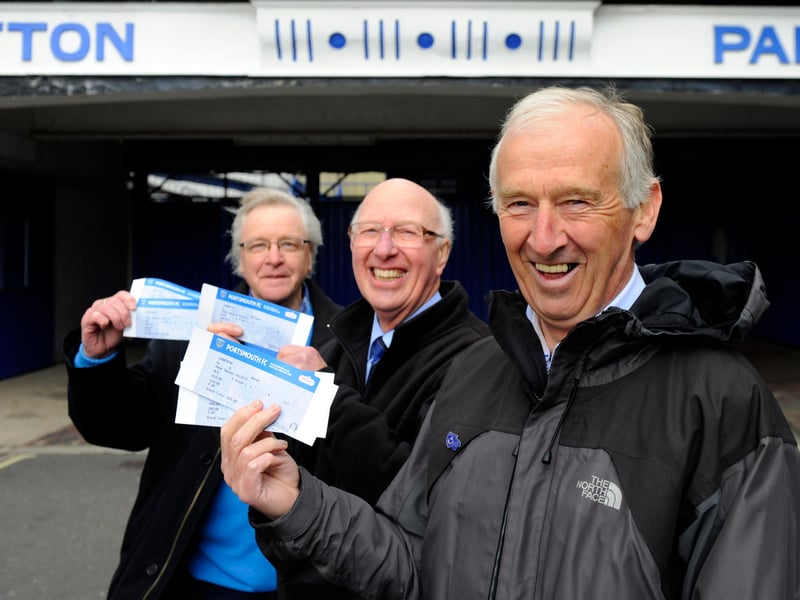 The wait was worth it for these three Pompey fans, from left:  Roger Thorne, John Bridgman and Barry Harmer in 2013