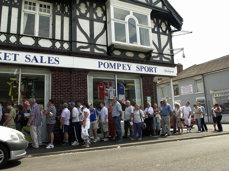 Pompey fans queue for tickets at the old ticket office on Frogmore Road in 2006.