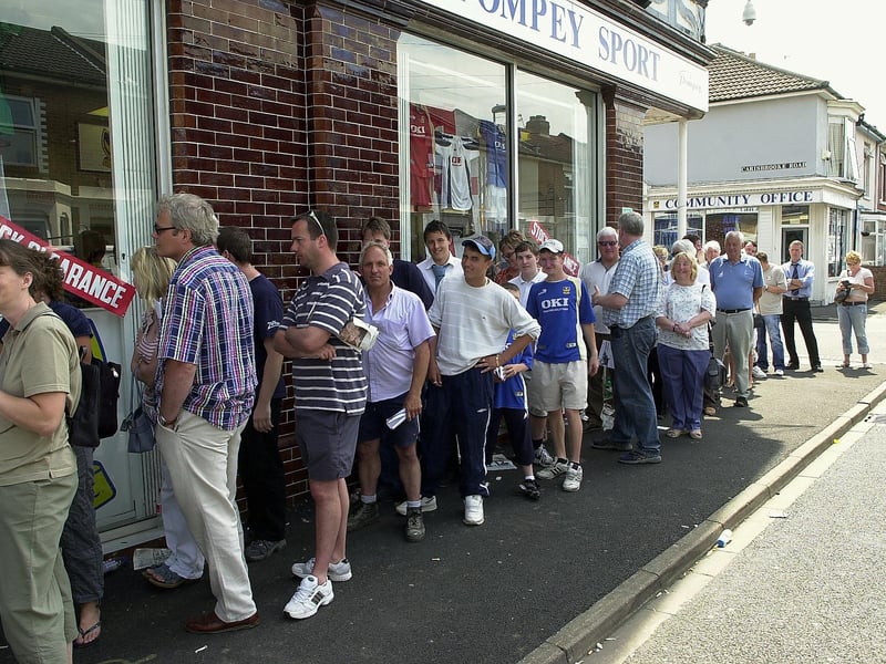 Pompey fans wait in line for their season tickets at the old ticket office on Frogmore Road in 2006.
