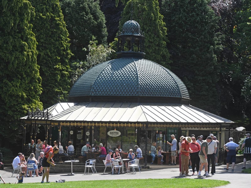 A busy Magnesia Well Cafe in Valley Gardens, Harrogate