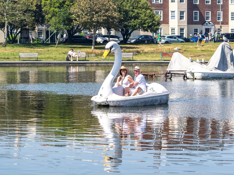 People enjoying the bank holiday sun in Canoe Lake, Southsea. Pictured by Alec Chapman