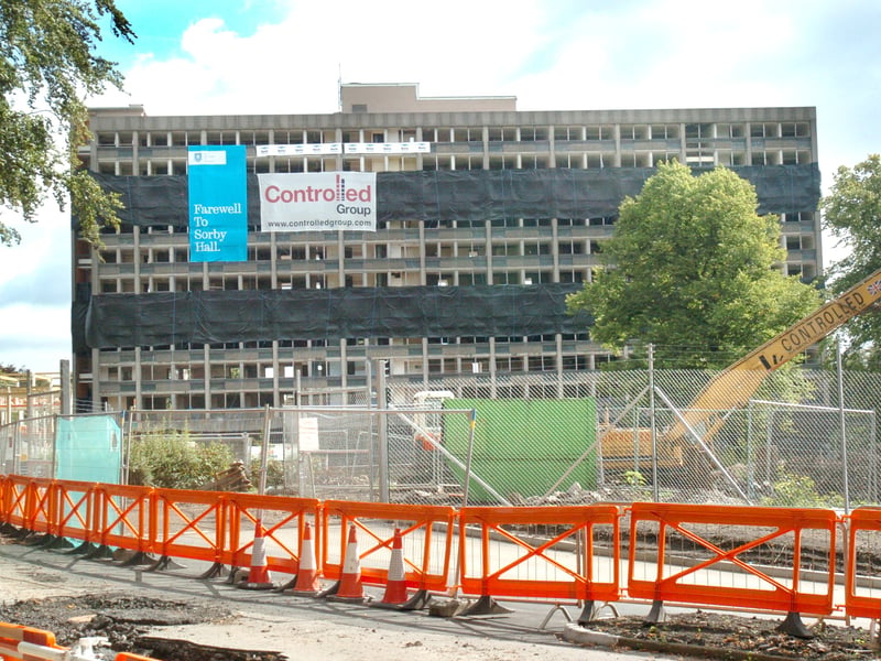 The Sorby Halls of residence on Endcliffe Vale Road, Sheffield, are demolished in 2006