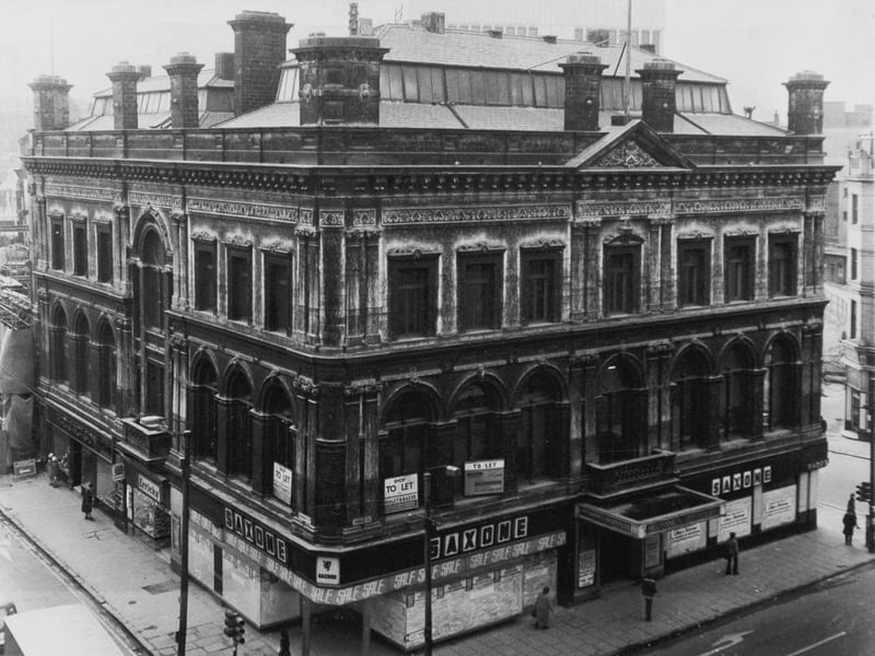 The Mechanic's Institute building, Leeds, with the old Saxone shop on the ground floor, pictured in November 1973, prior to its demolition