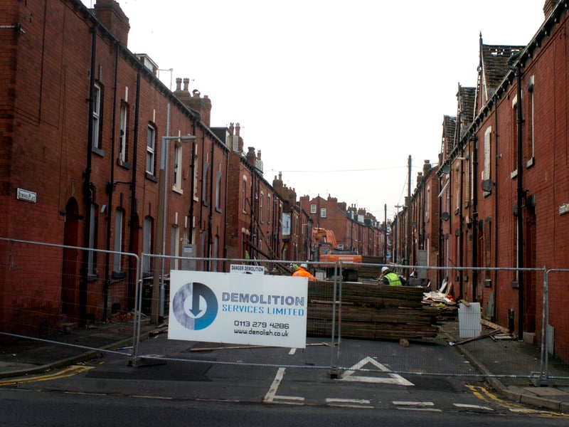 Condemned homes on Runswick Palce, Holbeck, Leeds, are demolished in January 2010