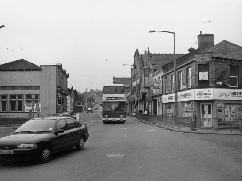 Huddersfield Road, Halifax, in the early 1980s, before the buildings on the left were demolished