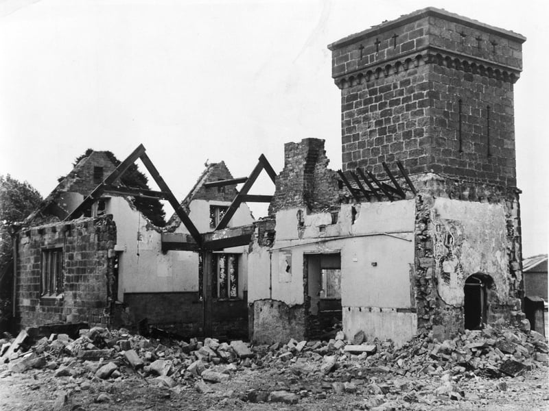 A half-demolished school at Seacroft, Leeds, in October 1969