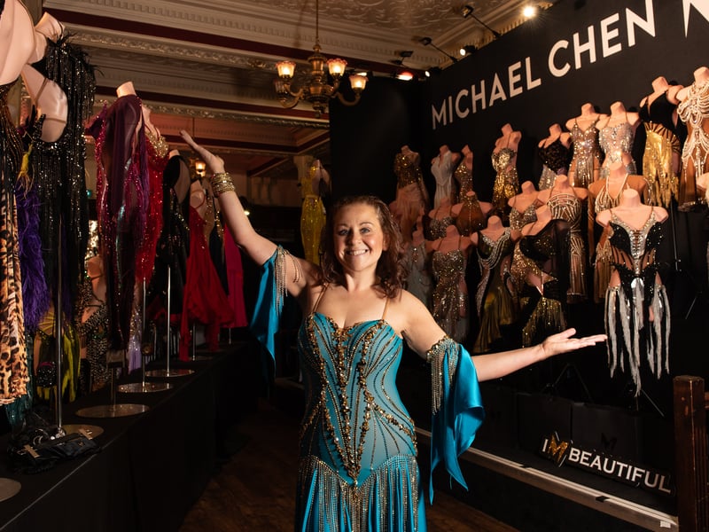 Local dancer Lucie Dorrans tries on a ballgown and goes for a look inside Blackpool Dance Festival, as she prepares for her 'All Stars' Dance Floor Heroes fundraising journey. Photo: Lucinda Herbert