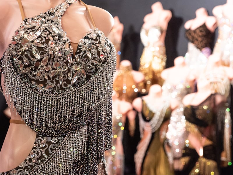 A spectacular designer dress on display inside Michael Chen's exhibition. Photo: Lucinda Herbert