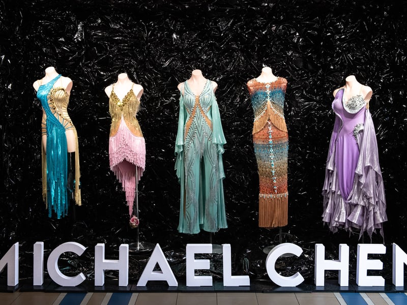 Chinese dress designer Michael Chen has an exhibition inside the Winter Gardens dance festival shopping area, as the Blackpool Dance Festival celebrates 100 years. Photo: Lucinda Herbert