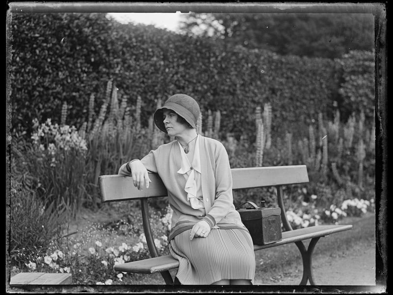 Mary Gillespie, wife of Thomas, was instrumental in founding Edinburgh Zoo, and she took a lot of early photos, seen here with her camera box in 1925.