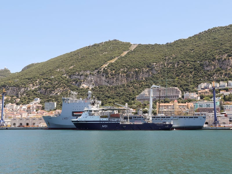 RFA Lyme Bay receives kit while in Gibraltar ahead of deployment to the Gulf. HMS Stirling Castle has transported and delivered kit including drones and sea boats.