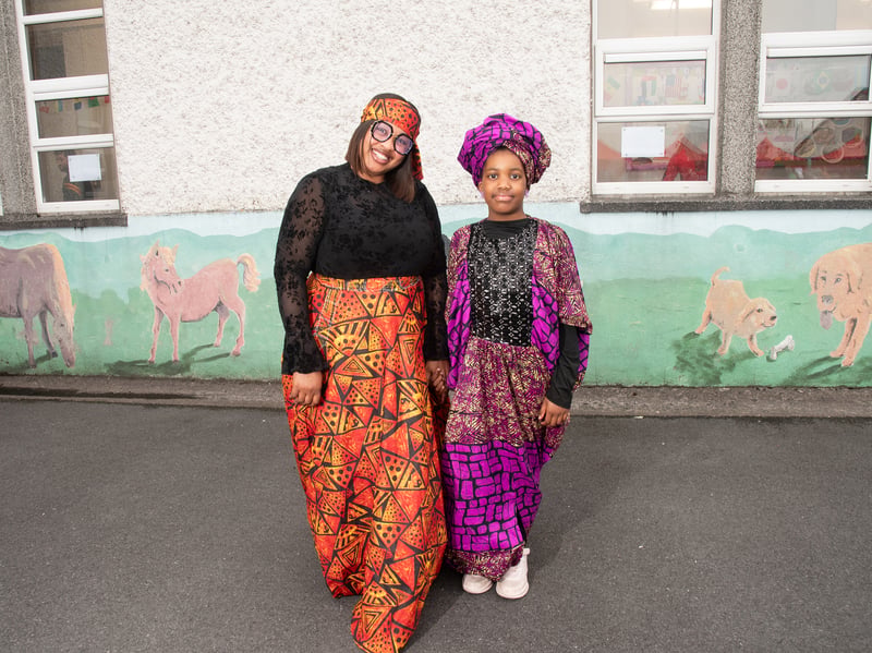 Cynthia with her daughter Heavenly at Cultural Diversity Day at Castlebar Primary School.