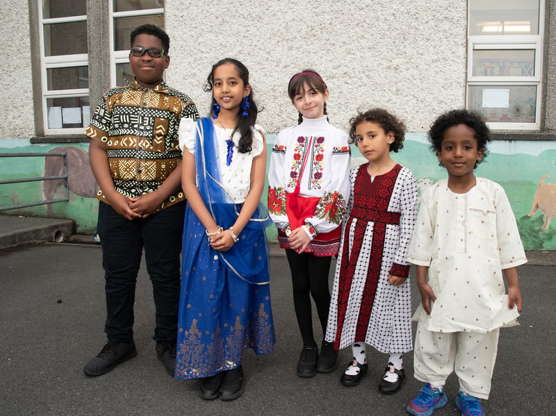 David, Chinmayi,Maville, Arren and Amin at Cultural Diversity Day at Castlebar Primary School.