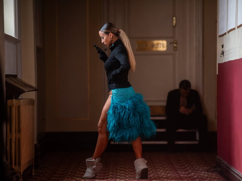 A dancer warms up at the Blackpool Dance Festival in the Winter Gardens