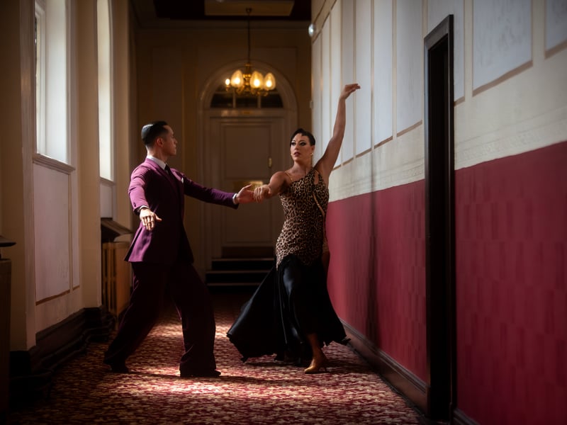 American Smooth dancers practice at the Blackpool Dance Festival in the Winter Gardens