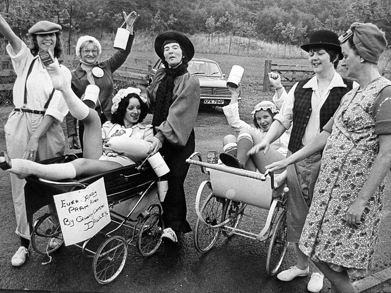 Girls from quality control at the Ever Ready factory are pictured taking part in a charity pram push in 1979. Pictured from left are Stephanie Stevendale, Kath Ball, Jo Sullivan (in pram), Ethel Martin, Carol Perkins (in pram), Ann Briggs and June Simpson