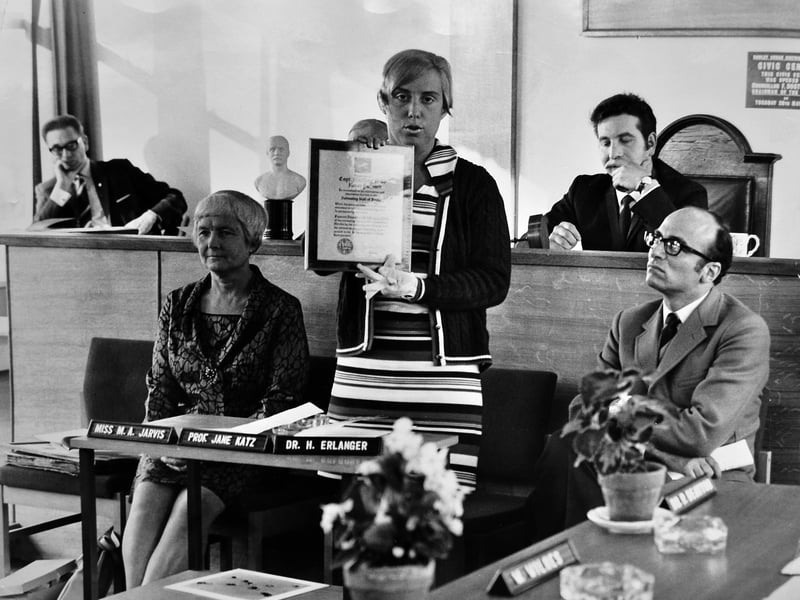 On July 11, 1969, Professor Jane Katz presented a Webb commemorative plaque to Dawley. The plaque was issued by the International Swimming Hall of Fame in Florida, USA, in honour of Captain Matthew Webb, Dawley’s most famous son. Also pictured is Miss M A Jarvis, whose efforts helped secure the recognition. The presentation took place at Dawley Civic Centre amid concerns at the time about the town’s identity following the creation of Telford New Town