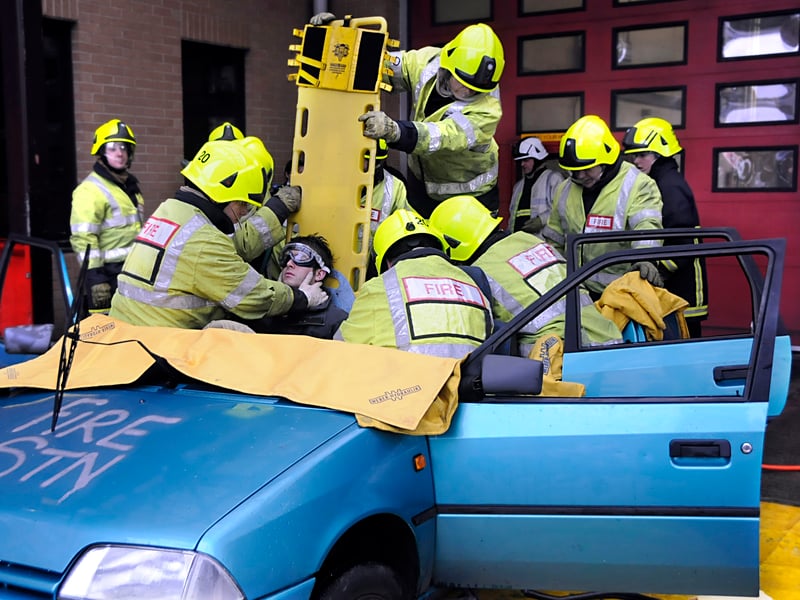 Students took part as passengers in a simulated car accident in  June 2009.