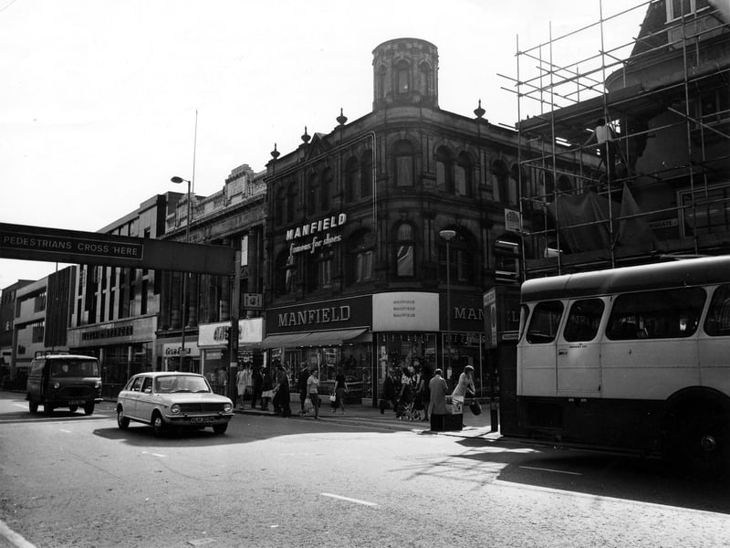  Briggate showing the junction with Commercial Street in June 1975.