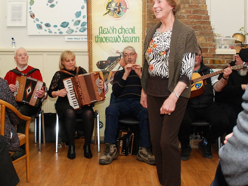Mary Curtin Delaney is pictured above dancing in the former Roscrea Courthouse during the County Fleadh