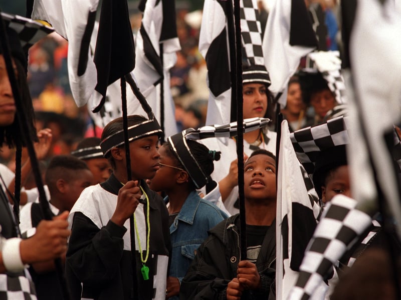 Members of the chess set get ready for the procession in the 29th Leeds West Indian Carnival.