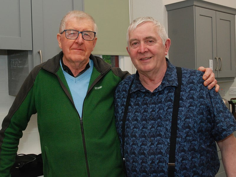 George McManus (left), member of the Ukulele Group and Seamus Moloughney MC and Singer
