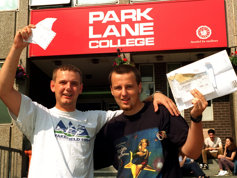 A' level results at Park Lane College. Allan Green, left, with three A's and fellow student Tesan Hadzikadunic, with an A and two B's, celebrate their results.