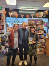 Dara Waldron (centre) with Vinny Browne and Noreen Collins of Charlie Byrne's Bookshop.