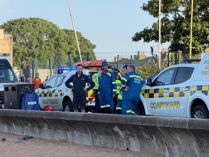 Coastguard crew at Portobello Promenade.