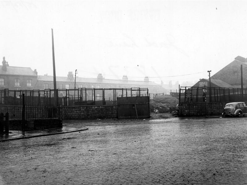 The entrance to Parkfield Scrap Metal Yard on Jack Lane at the corner with Parkfield Street in December 1951.