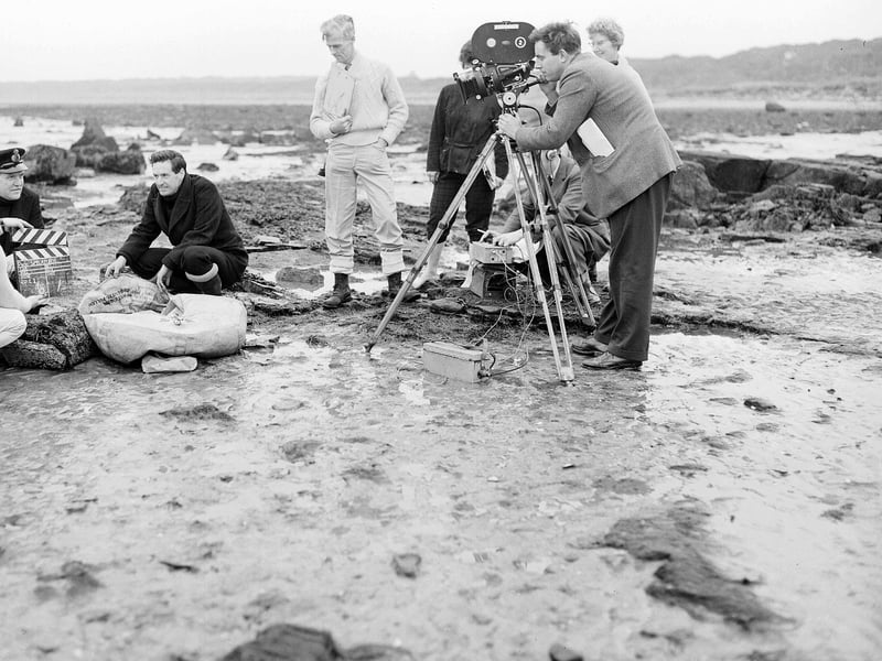 A BBC TV film unit shooting scenes for the 'Spy Catcher' series on the beach near Aberlady in September 1960.