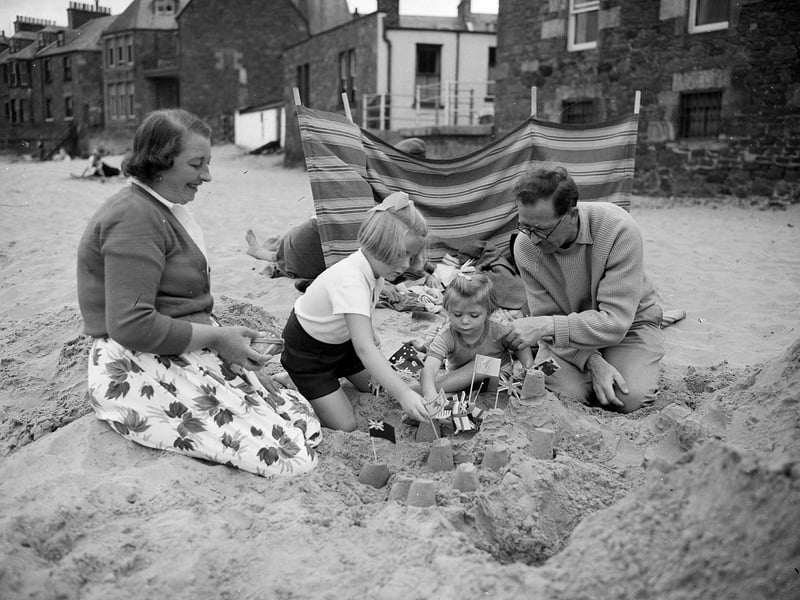A family of holidaymakers at North Berwick Beach in 1959.