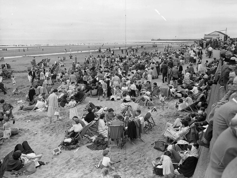 Ayr Beach during the Glasgow Fair holidays in July 1955.