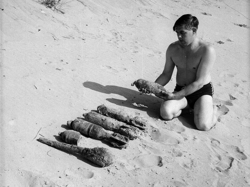 Bombs that were found on Lunan Bay, near Montrose, in August 1963.