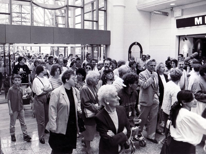Shoppers pour into Meadowhall on its opening day, September 4, 1990