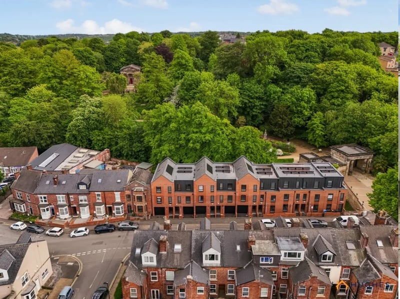 Hughes Family Estate Agents provided this photo of the town houses from the air and shows how they take in the splendour of the Sheffield General Cemetery.