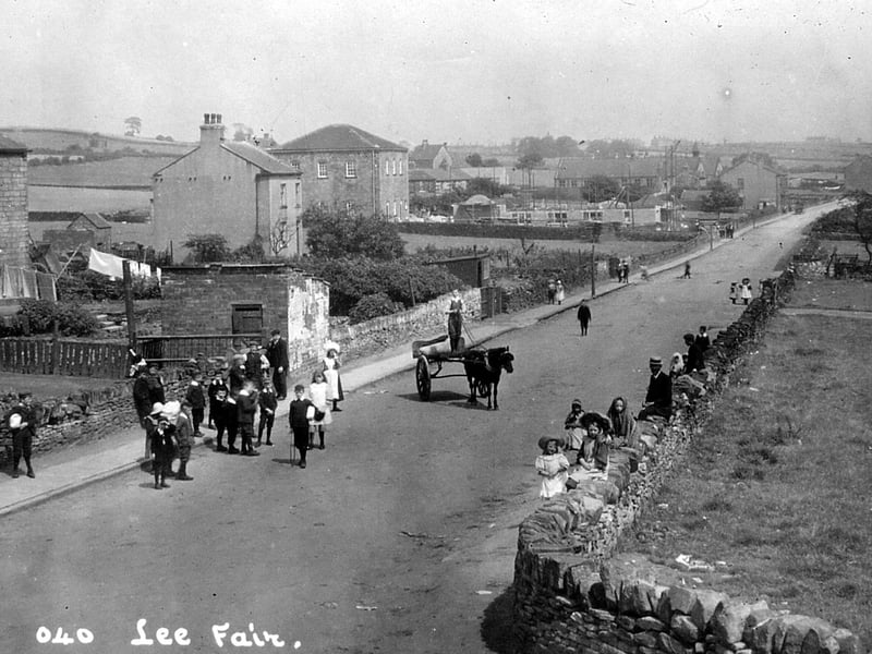 This photo looks along Westerton Road from Garthwaite's Corner to Co-op Row. The image dates from the August Lee Gap Fair held in 1908. Lee Gap Fair used to be held in the field on the right which was known as 'Fair Field'
