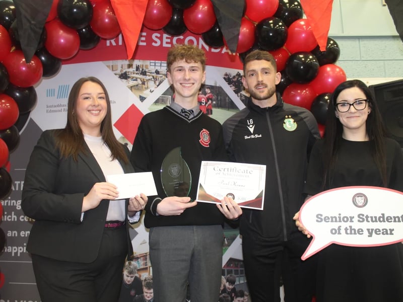 Senior Student of the Year Paul Keane (second from left) with AIB Carrick-on-Suir representative, special guest Lee Grace and Sixt Year head teacher Rachel Moriarty