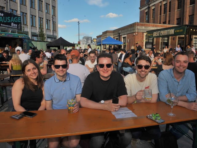 Drinkers relax at the Great Exhibition  of Prize Ales at The Tetley, in Leeds.