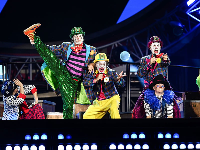 (L-R) Howard Donald, Mark Owen and Gary Barlow of Take That perform live on stage during the "The Circus Live" stadium tour at St Mary's Stadium on May 29, 2026 in Southampton, England. (Photo by Gareth Cattermole/Getty Images for Take That)