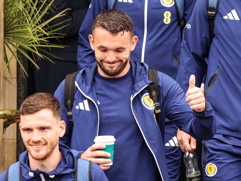 Scotland talisman John McGinn gives a thumbs up as he departs for Glasgow Airport from the Blysthwood Square Hotel.