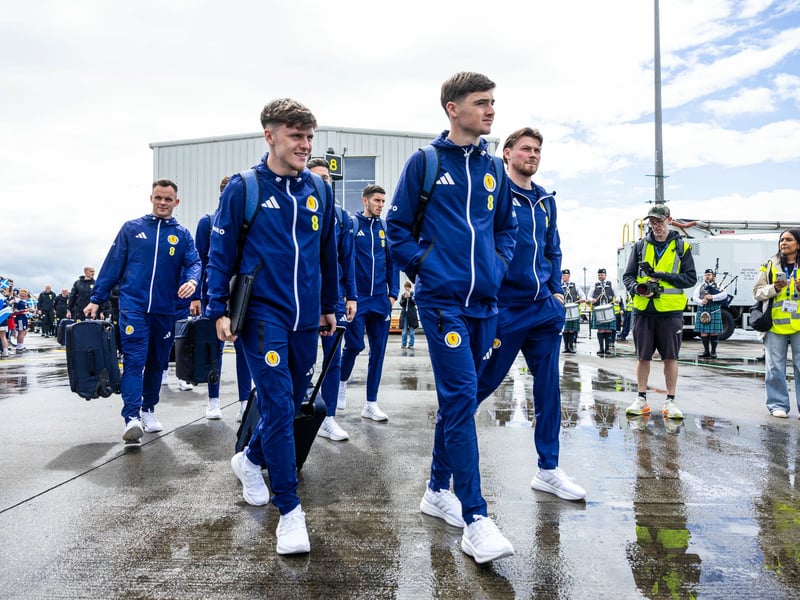 Ben Gannon-Doak, Findlay Curtis and Nathan Patterson (L-R) depart for Florida from Glasgow Airport.