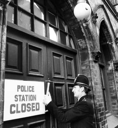 January 1976 and a sign is nailed to the door of the old Millgarth Police Station after the building finally closed.