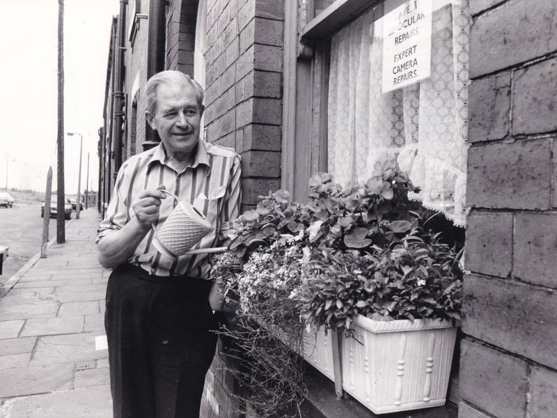 June 1984 and tenants of Glossop Street had a message for Environment Secretary Patrick Jenkin: "Please don't pull our homes down!" Mr Jenkin stopped by during a visit to examine some of the city's housing problems. Pictured is Egerton Ball watering his plants outside his home.